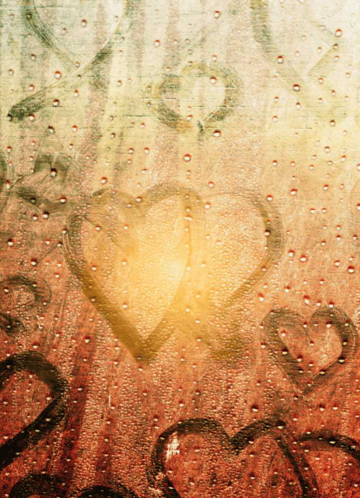 hearts on condensation in glass
